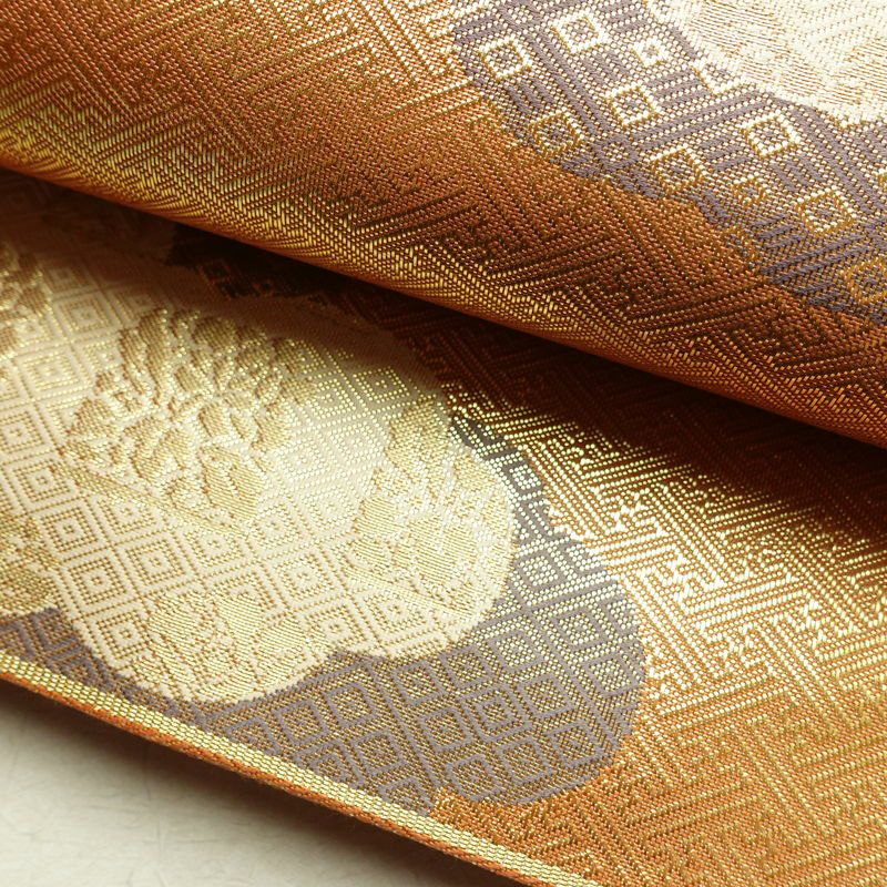 袋帯 六通柄 良品 フォーマル用 正絹 雲柄 箔 帯 橙_画像7