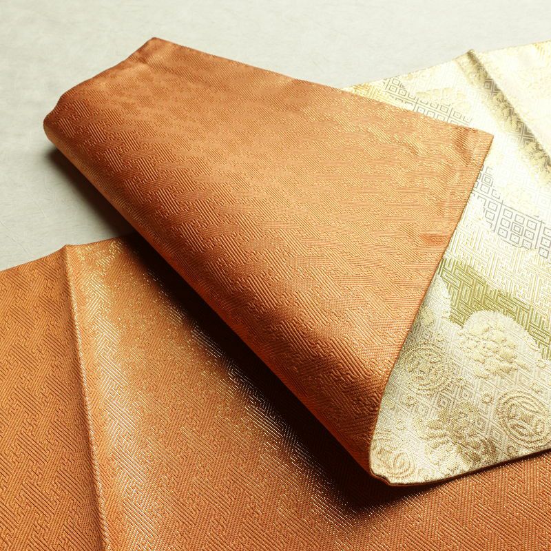 袋帯 六通柄 良品 フォーマル用 正絹 雲柄 箔 帯 橙_画像9