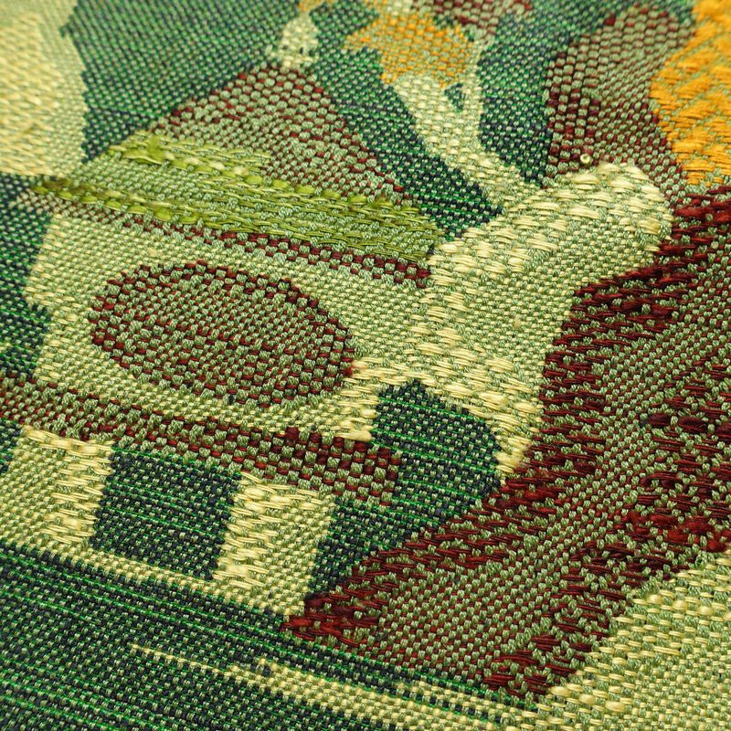 名古屋帯 紬地 六通柄 正絹 風景柄 松葉仕立て 帯 緑・うぐいす色_画像3