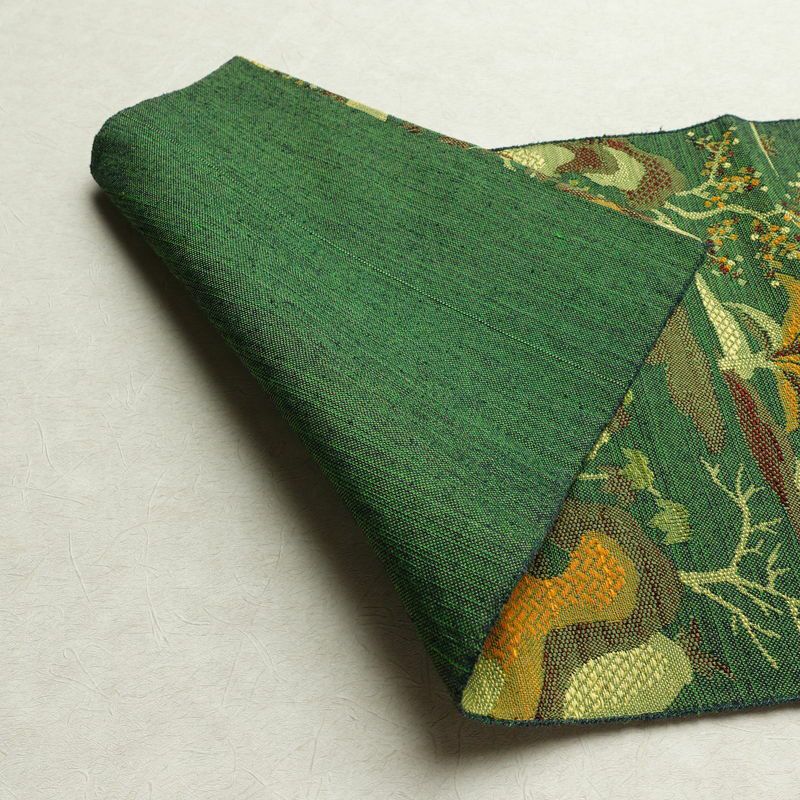 名古屋帯 紬地 六通柄 正絹 風景柄 松葉仕立て 帯 緑・うぐいす色_画像9