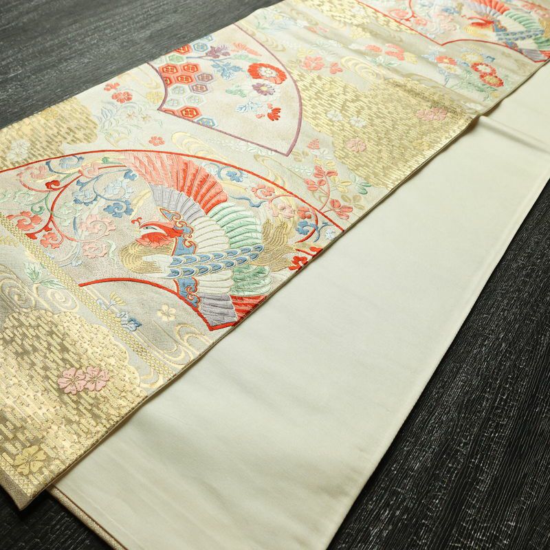 袋帯 六通柄 フォーマル用 正絹 古典柄 刺繍 帯 クリーム_画像8