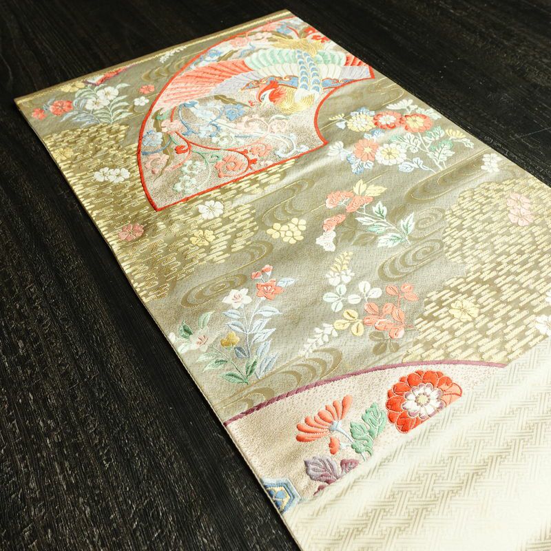 袋帯 六通柄 フォーマル用 正絹 古典柄 刺繍 帯 クリーム_画像20
