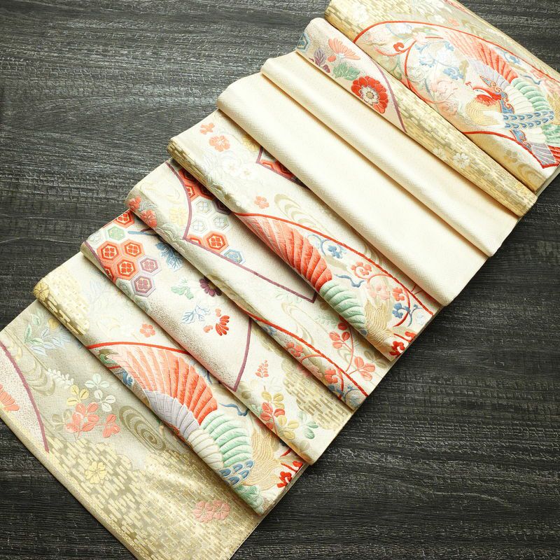 袋帯 六通柄 フォーマル用 正絹 古典柄 刺繍 帯 クリーム_画像21