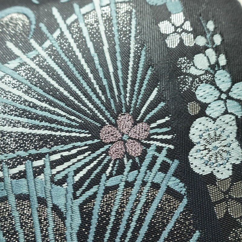 袋帯 六通柄 良品 フォーマル用 正絹 花柄 箔 帯 青・紺_画像4