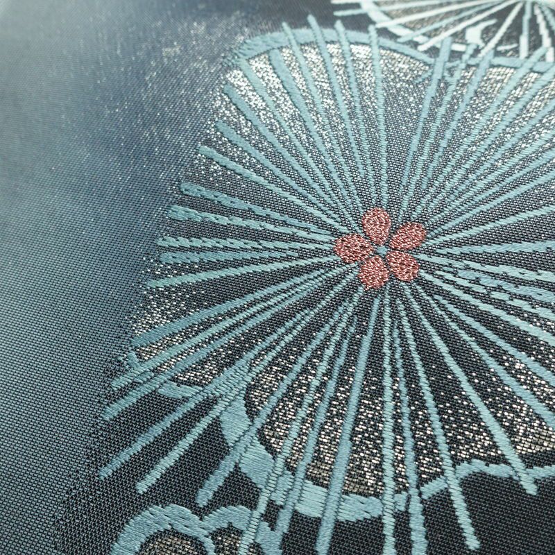 袋帯 六通柄 良品 フォーマル用 正絹 花柄 箔 帯 青・紺_画像5