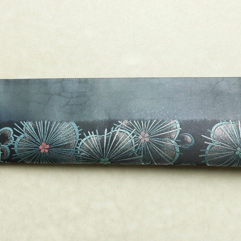 袋帯 六通柄 良品 フォーマル用 正絹 花柄 箔 帯 青・紺_画像14