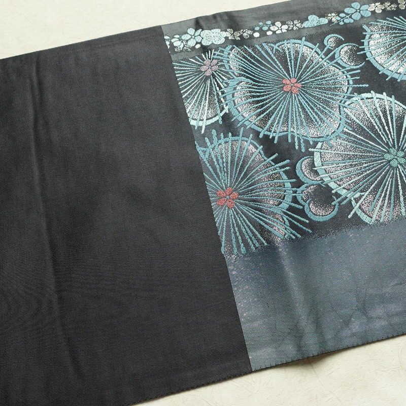 袋帯 六通柄 良品 フォーマル用 正絹 花柄 箔 帯 青・紺_画像16