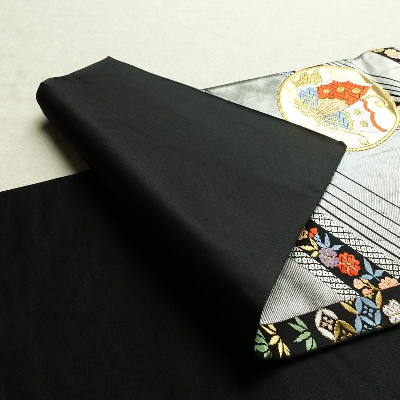 袋帯 六通柄 振袖用 正絹 蝶・昆虫柄 箔 金糸 帯 黒_画像8