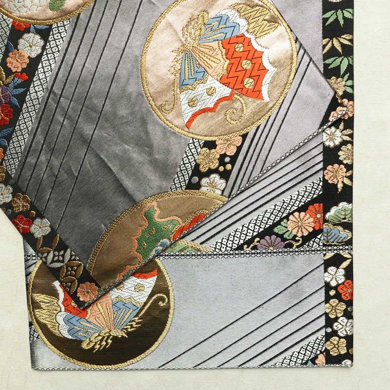 袋帯 六通柄 振袖用 正絹 蝶・昆虫柄 箔 金糸 帯 黒_画像12