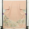 色留袖 良品 三つ紋入り 落款入り 正絹 人物・動物柄 袷仕立て 身丈165.5cm 裄丈66.5cm 箔 金彩 金通し フォーマル 着物 ピンク_画像1