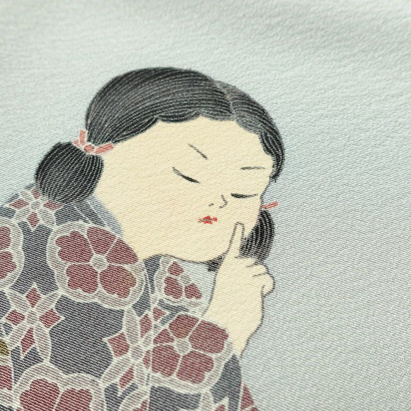 訪問着 十日町友禅 関口遼一 落款入り 縮緬 一つ紋付き 正絹 人物・動物柄 袷仕立て 身丈160.5cm 裄丈65.5cm フォーマル 着物 青・紺_画像6