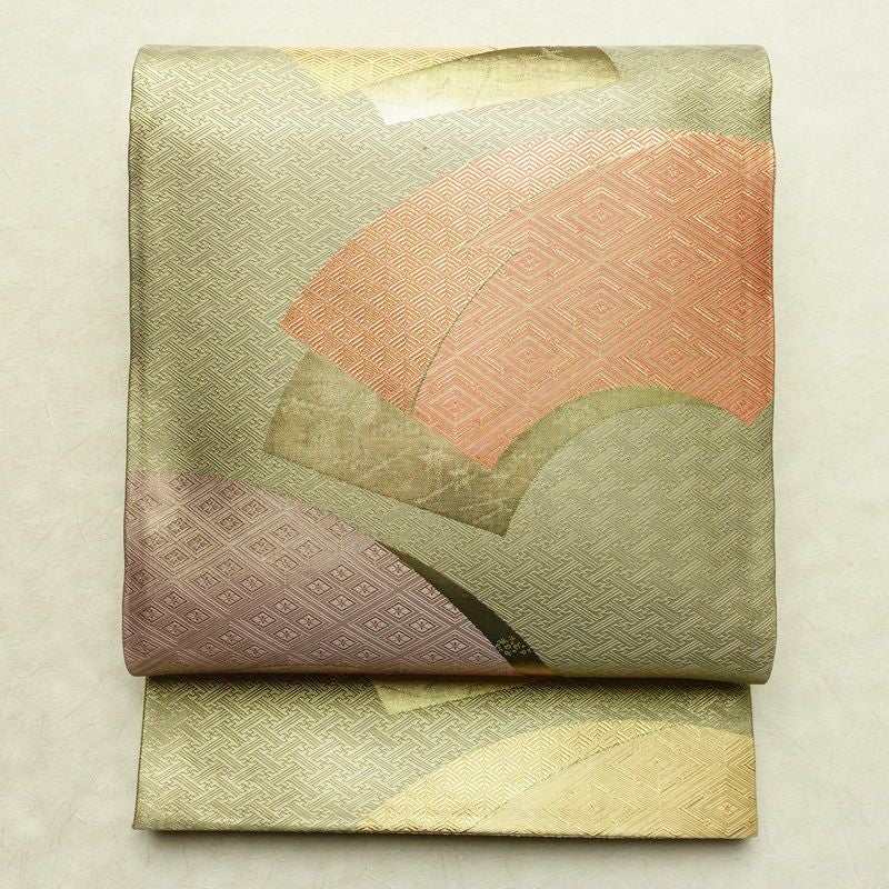 袋帯 六通柄 フォーマル用 正絹 古典柄 箔 扇面 帯 金・銀_画像1