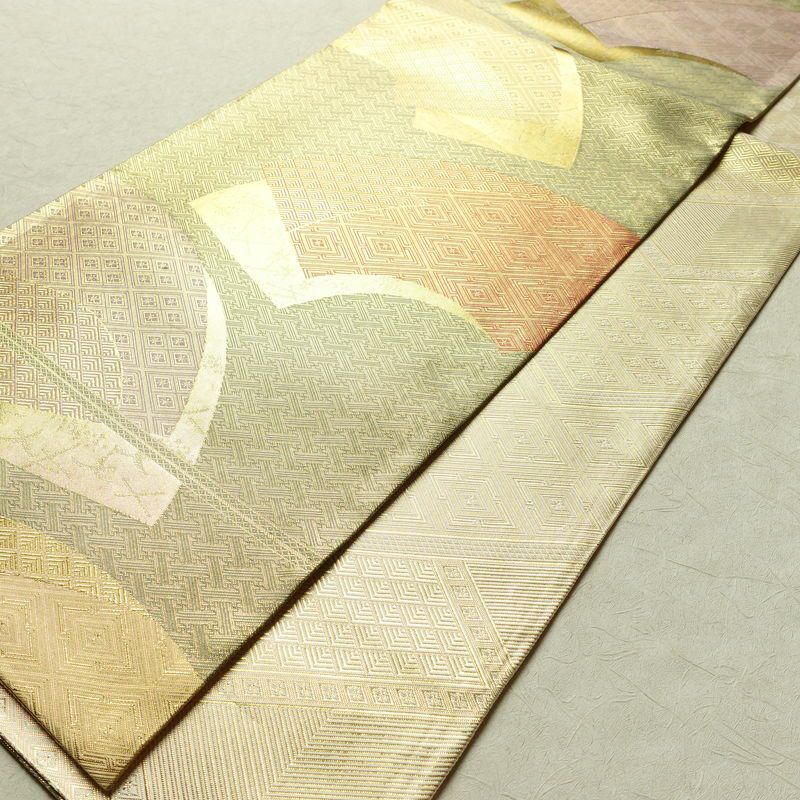 袋帯 六通柄 フォーマル用 正絹 古典柄 箔 扇面 帯 金・銀_画像8