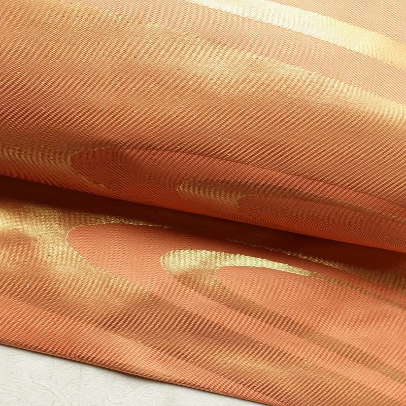 名古屋帯 六通柄 良品 正絹 流水・波柄 名古屋仕立て 箔 帯 橙_画像7