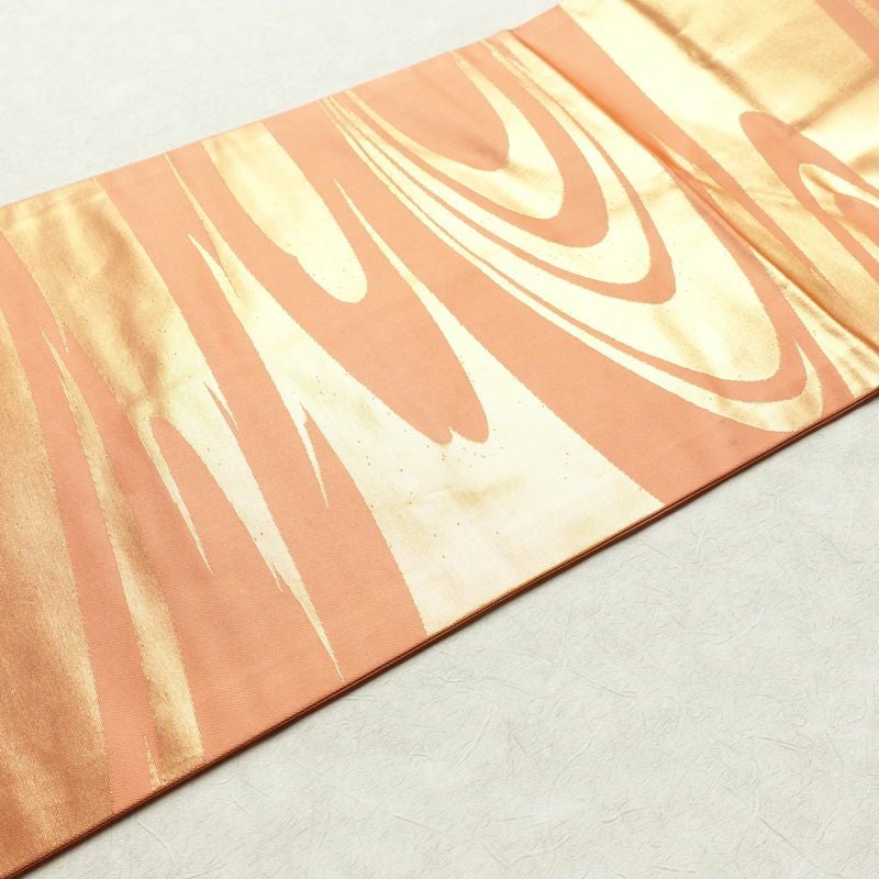 名古屋帯 六通柄 良品 正絹 流水・波柄 名古屋仕立て 箔 帯 橙_画像12