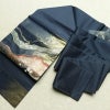 名古屋帯 太鼓柄 美品 正絹 流水・波柄 名古屋仕立て 箔 帯 青・紺_画像16