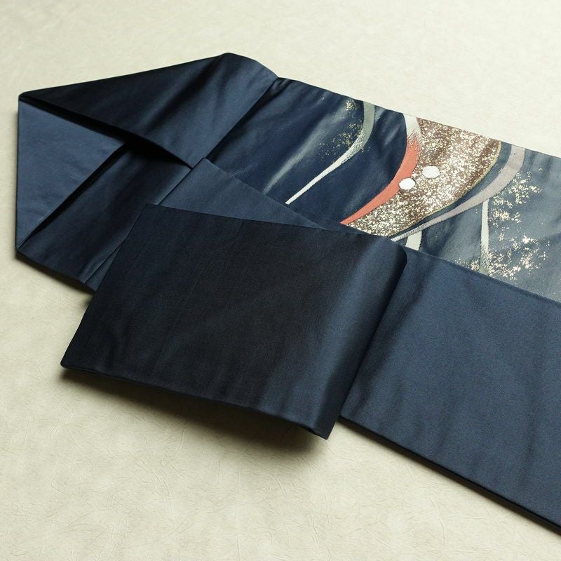 名古屋帯 太鼓柄 美品 正絹 流水・波柄 名古屋仕立て 箔 帯 青・紺_画像20