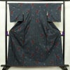紬 良品 しつけ糸付き 正絹 花柄 袷仕立て 身丈160cm 裄丈64.5cm 着物 青・紺_画像1
