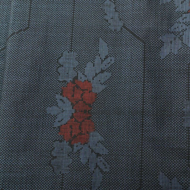 紬 良品 しつけ糸付き 正絹 花柄 袷仕立て 身丈160cm 裄丈64.5cm 着物 青・紺_画像6