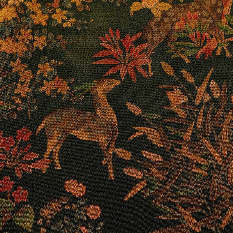 小紋 付下小紋 良品 しつけ糸付き 縮緬 正絹 人物・動物柄 袷仕立て 身丈158cm 裄丈65.5cm 着物 緑・うぐいす色_画像6