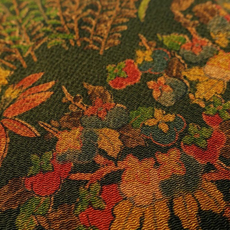 小紋 付下小紋 良品 しつけ糸付き 縮緬 正絹 人物・動物柄 袷仕立て 身丈158cm 裄丈65.5cm 着物 緑・うぐいす色_画像7