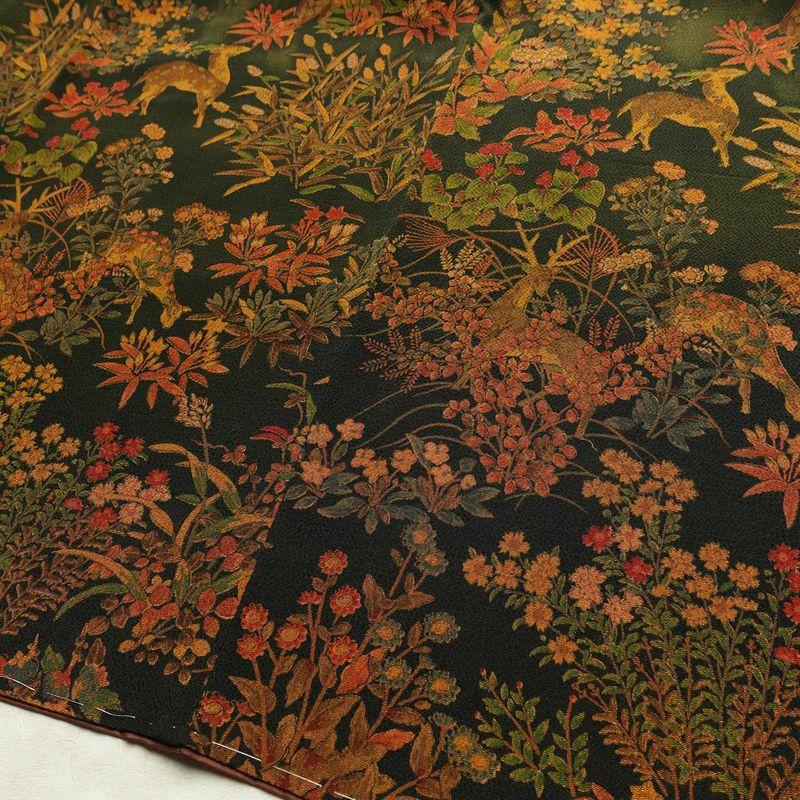 小紋 付下小紋 良品 しつけ糸付き 縮緬 正絹 人物・動物柄 袷仕立て 身丈158cm 裄丈65.5cm 着物 緑・うぐいす色_画像13