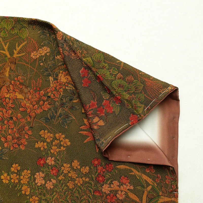 小紋 付下小紋 良品 しつけ糸付き 縮緬 正絹 人物・動物柄 袷仕立て 身丈158cm 裄丈65.5cm 着物 緑・うぐいす色_画像15