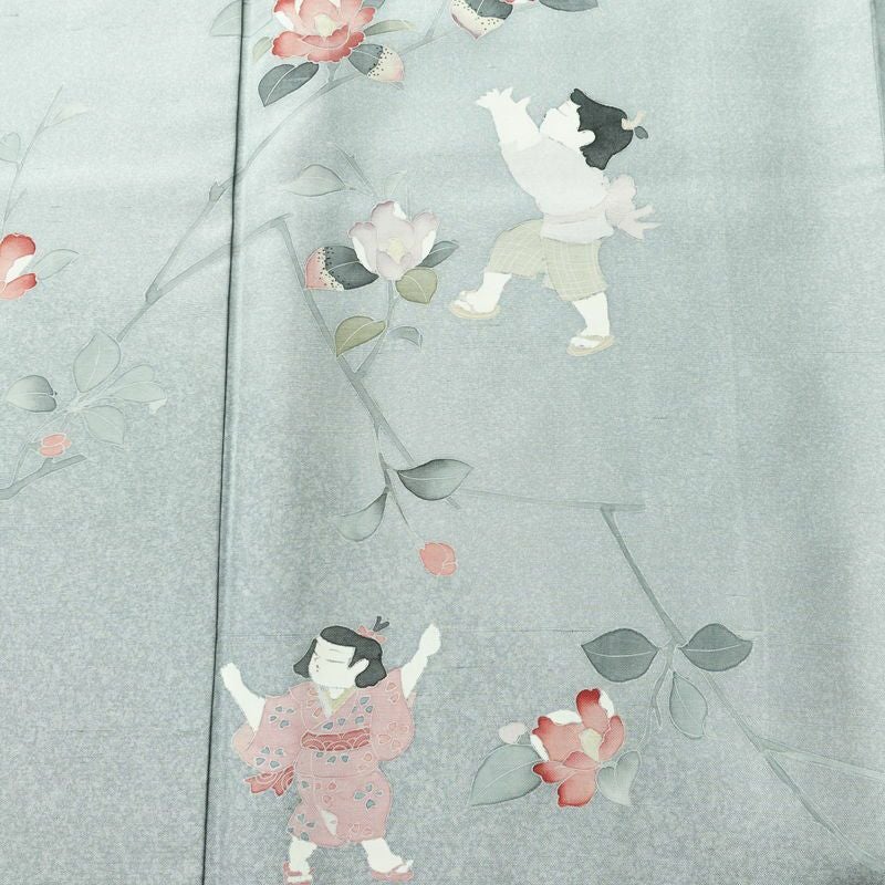 訪問着 紬地 しつけ糸付き 正絹 花柄 袷仕立て 身丈167cm 裄丈67cm フォーマル 着物 青・紺_画像6