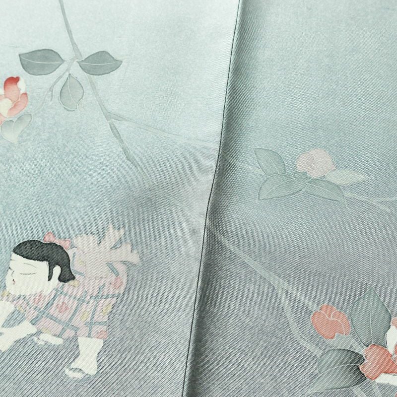 訪問着 紬地 しつけ糸付き 正絹 花柄 袷仕立て 身丈167cm 裄丈67cm フォーマル 着物 青・紺_画像9