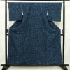 小紋 良品 しつけ糸付き 縮緬 正絹 花柄 袷仕立て 身丈158cm 裄丈66cm 着物 青・紺_画像1