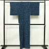 小紋 良品 しつけ糸付き 縮緬 正絹 花柄 袷仕立て 身丈158cm 裄丈66cm 着物 青・紺_画像2