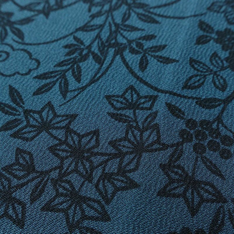 小紋 良品 しつけ糸付き 縮緬 正絹 花柄 袷仕立て 身丈158cm 裄丈66cm 着物 青・紺_画像7