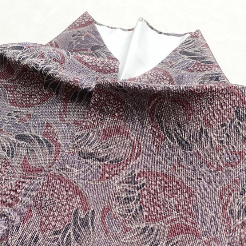 小紋 しつけ糸付き 縮緬 正絹 木の葉・植物柄 袷仕立て 身丈166.5cm 裄丈66cm 着物 紫・藤色_画像17