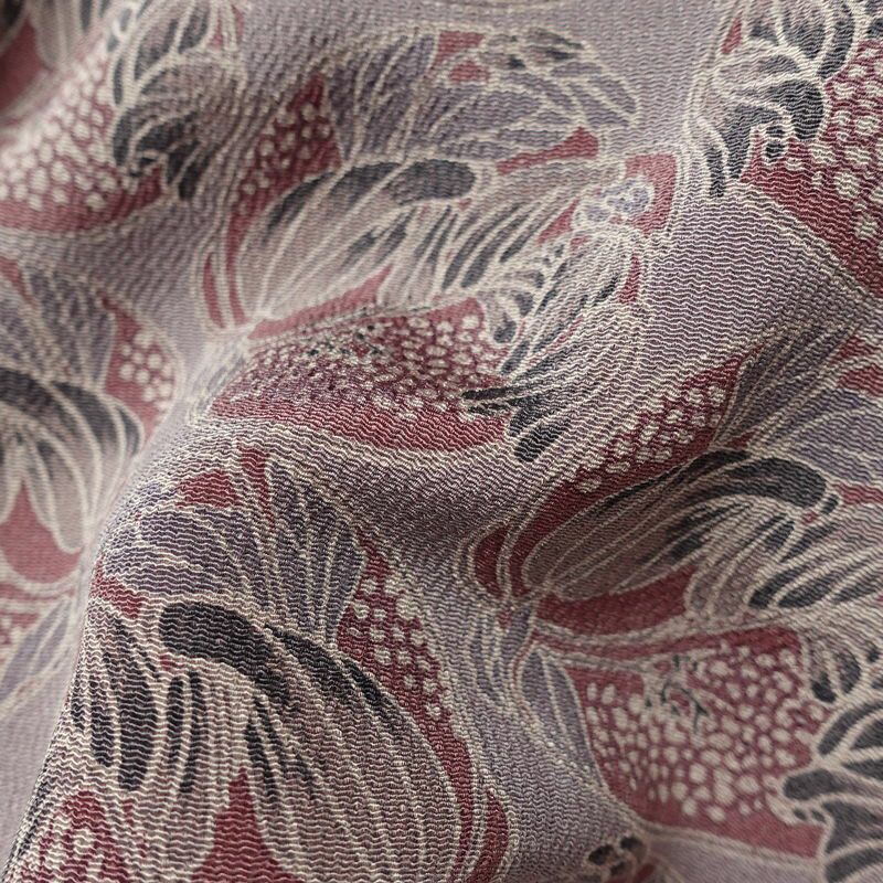 小紋 しつけ糸付き 縮緬 正絹 木の葉・植物柄 袷仕立て 身丈166.5cm 裄丈66cm 着物 紫・藤色_画像20