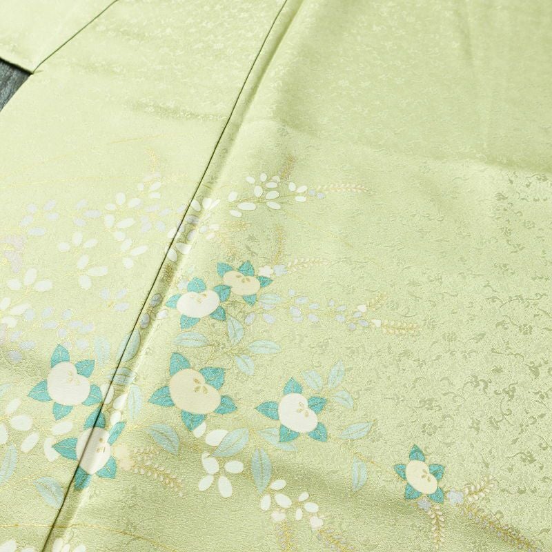 訪問着 良品 正絹 木の葉・植物柄 袷仕立て 身丈158.5cm 裄丈62cm 一部しつけ糸付き 金彩 フォーマル 着物 緑・うぐいす色_画像7