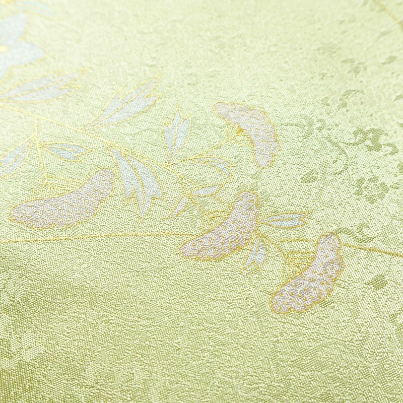 訪問着 良品 正絹 木の葉・植物柄 袷仕立て 身丈158.5cm 裄丈62cm 一部しつけ糸付き 金彩 フォーマル 着物 緑・うぐいす色_画像10