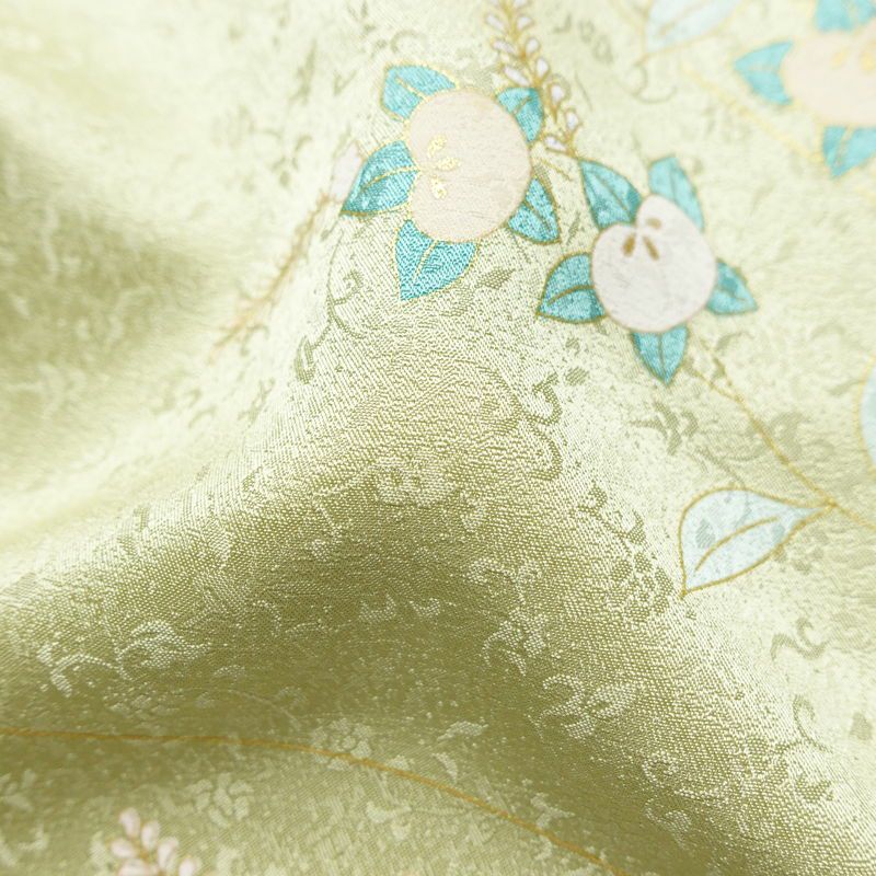 訪問着 良品 正絹 木の葉・植物柄 袷仕立て 身丈158.5cm 裄丈62cm 一部しつけ糸付き 金彩 フォーマル 着物 緑・うぐいす色_画像21