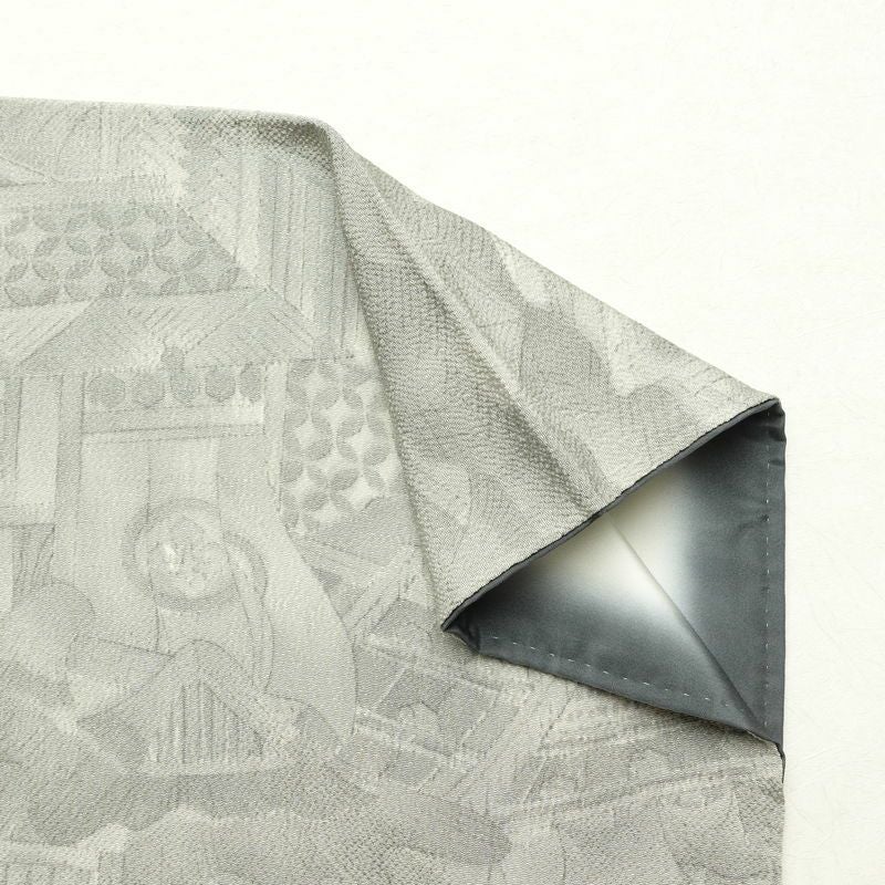 小紋 縮緬 正絹 風景柄 袷仕立て 身丈160.5cm 裄丈64.5cm 着物 グレー_画像14