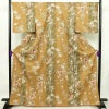 小紋 良品 しつけ糸付き 正絹 花柄 袷仕立て 身丈164.5cm 裄丈67.5cm 金彩 桜	着物 茶_画像1