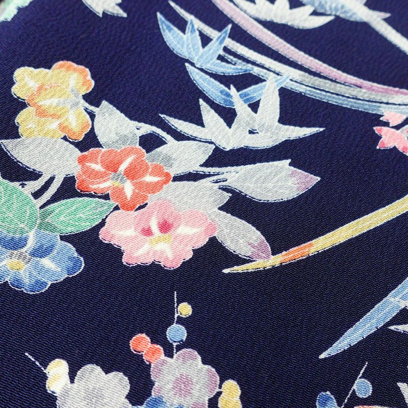 小紋 良品 しつけ糸付き 縮緬 正絹 古典柄 袷仕立て 身丈159.5cm 裄丈66.5cm 着物 青・紺_画像8