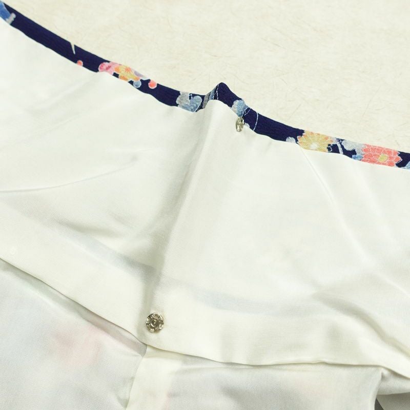 小紋 良品 しつけ糸付き 縮緬 正絹 古典柄 袷仕立て 身丈159.5cm 裄丈66.5cm 着物 青・紺_画像19