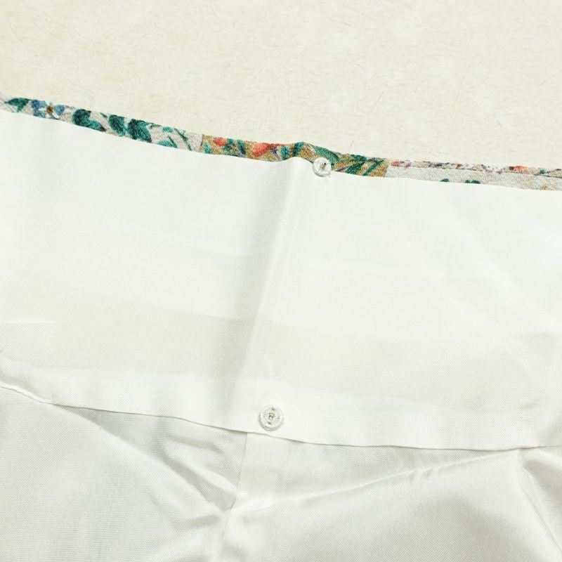 小紋 美品 しつけ糸付き 縮緬 正絹 木の葉・植物柄 袷仕立て 身丈161cm 裄丈66cm 着物 ベージュ_画像19