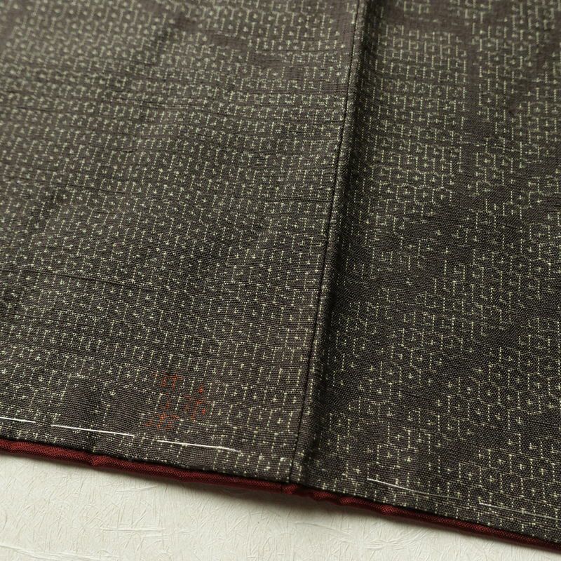 紬 良品 しつけ糸付き 正絹 木の葉・植物柄 袷仕立て 身丈165.5cm 裄丈69.5cm 着物 茶_画像11