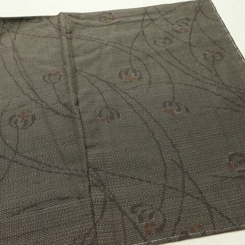 紬 良品 しつけ糸付き 正絹 木の葉・植物柄 袷仕立て 身丈165.5cm 裄丈69.5cm 着物 茶_画像13