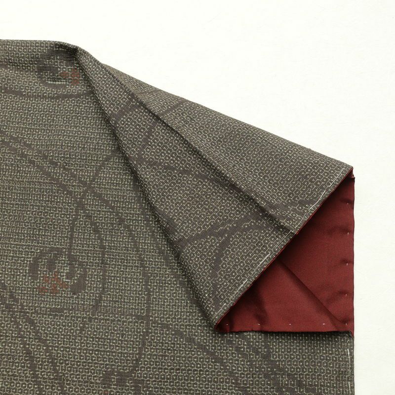 紬 良品 しつけ糸付き 正絹 木の葉・植物柄 袷仕立て 身丈165.5cm 裄丈69.5cm 着物 茶_画像14