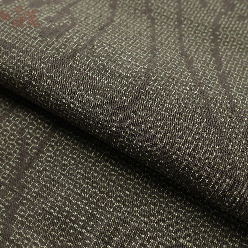 紬 良品 しつけ糸付き 正絹 木の葉・植物柄 袷仕立て 身丈165.5cm 裄丈69.5cm 着物 茶_画像20