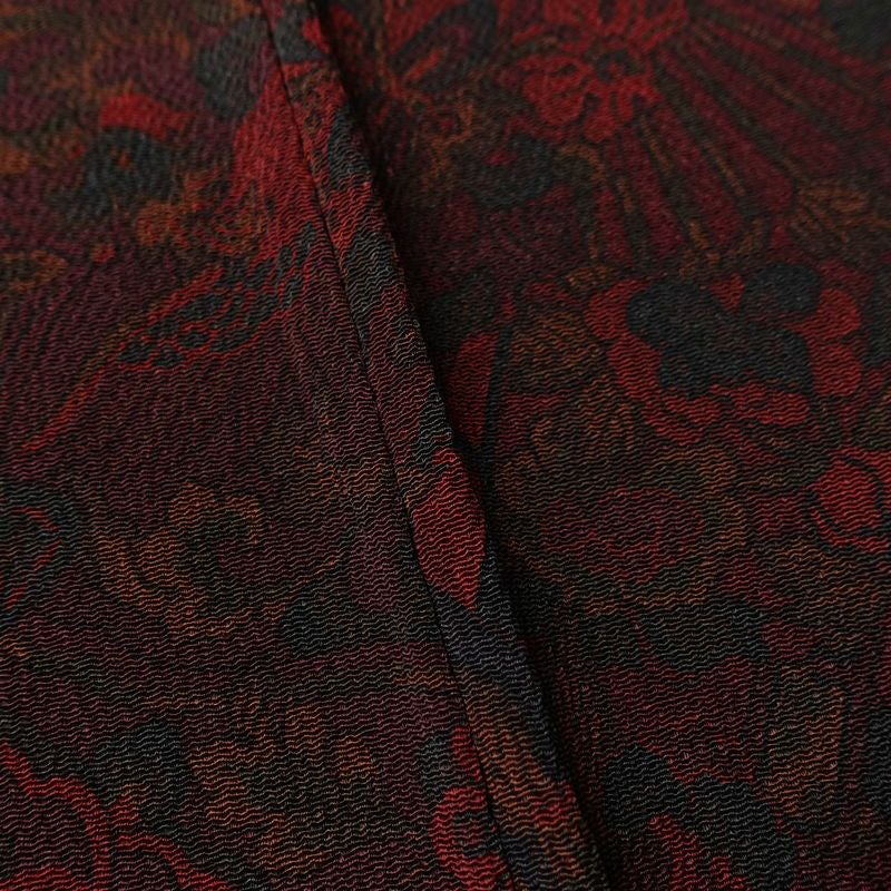 小紋 美品 しつけ糸付き 縮緬 正絹 幾何学柄・抽象柄 袷仕立て 身丈164.5cm 裄丈66.5cm 着物 小豆・エンジ_画像10