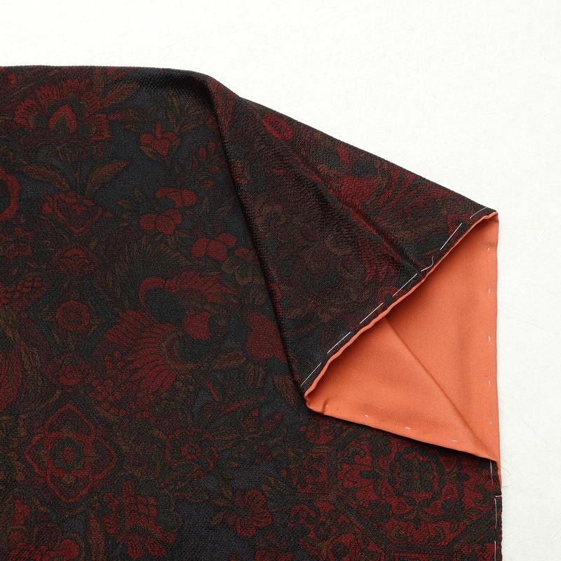 小紋 美品 しつけ糸付き 縮緬 正絹 幾何学柄・抽象柄 袷仕立て 身丈164.5cm 裄丈66.5cm 着物 小豆・エンジ_画像14