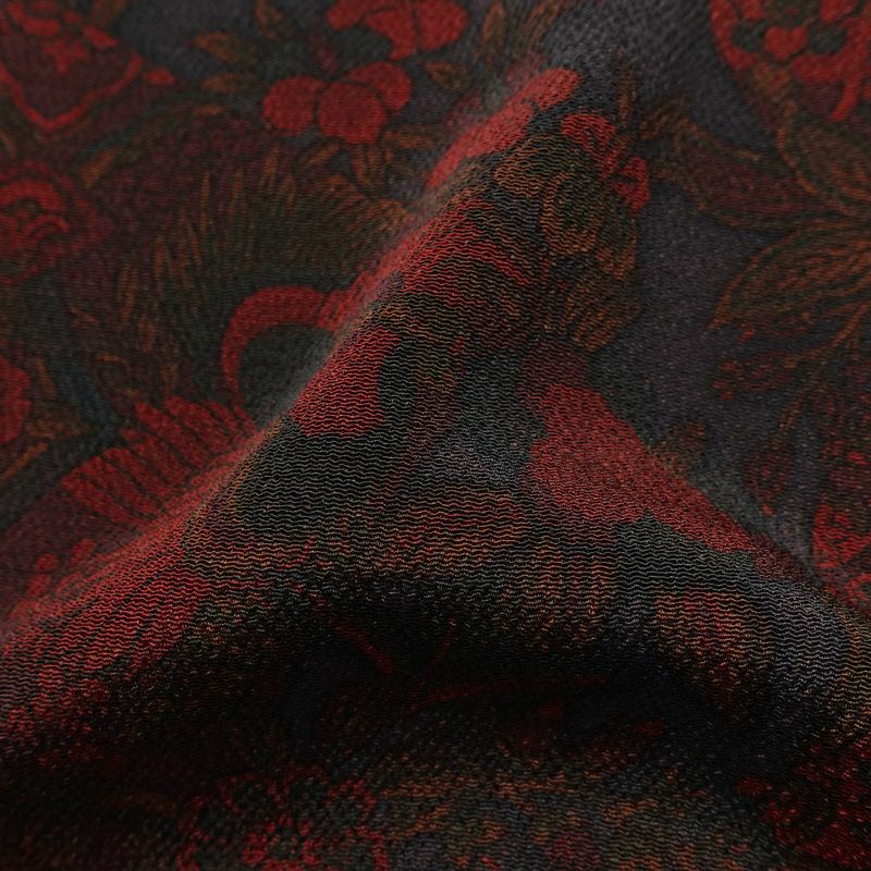 小紋 美品 しつけ糸付き 縮緬 正絹 幾何学柄・抽象柄 袷仕立て 身丈164.5cm 裄丈66.5cm 着物 小豆・エンジ_画像21