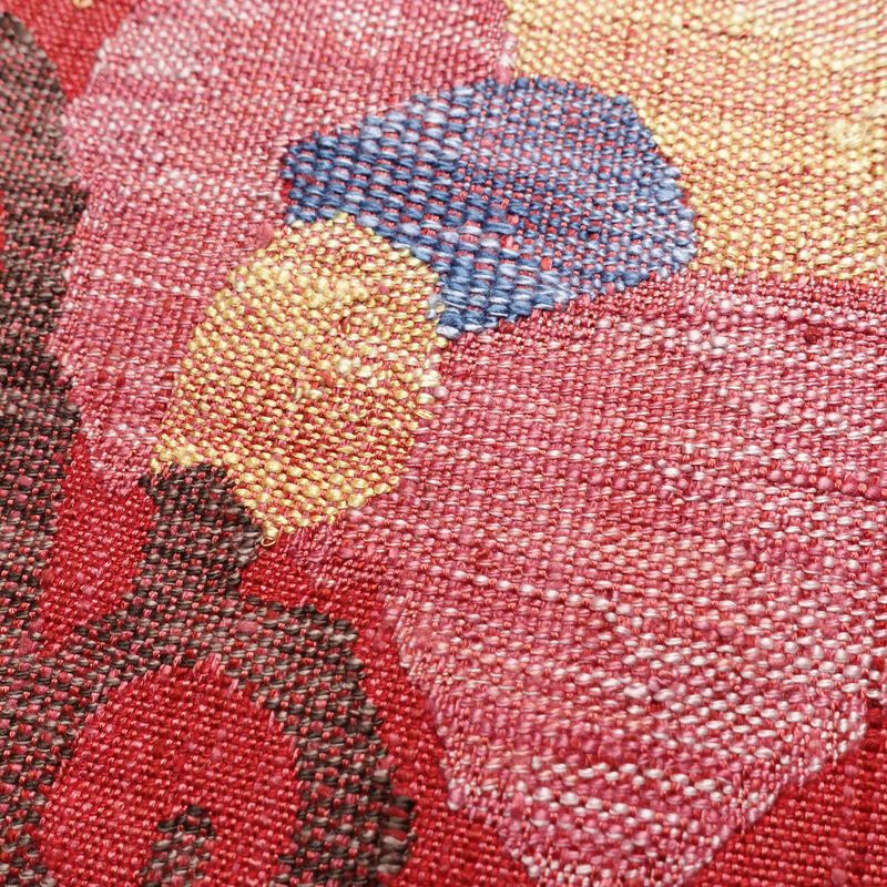 名古屋帯 紬地 太鼓柄 良品 正絹 花柄 松葉仕立て 帯 ピンク_画像3